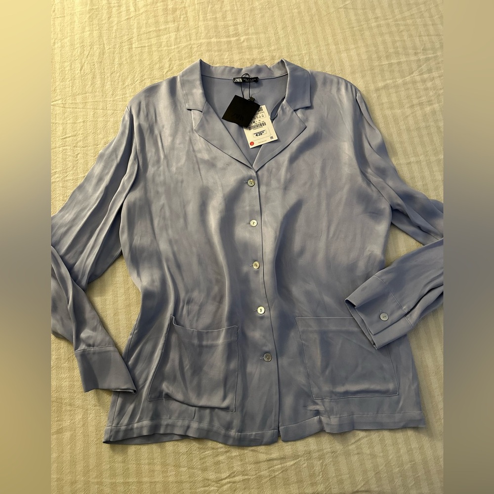 Zara Light Blue Satin Blouse